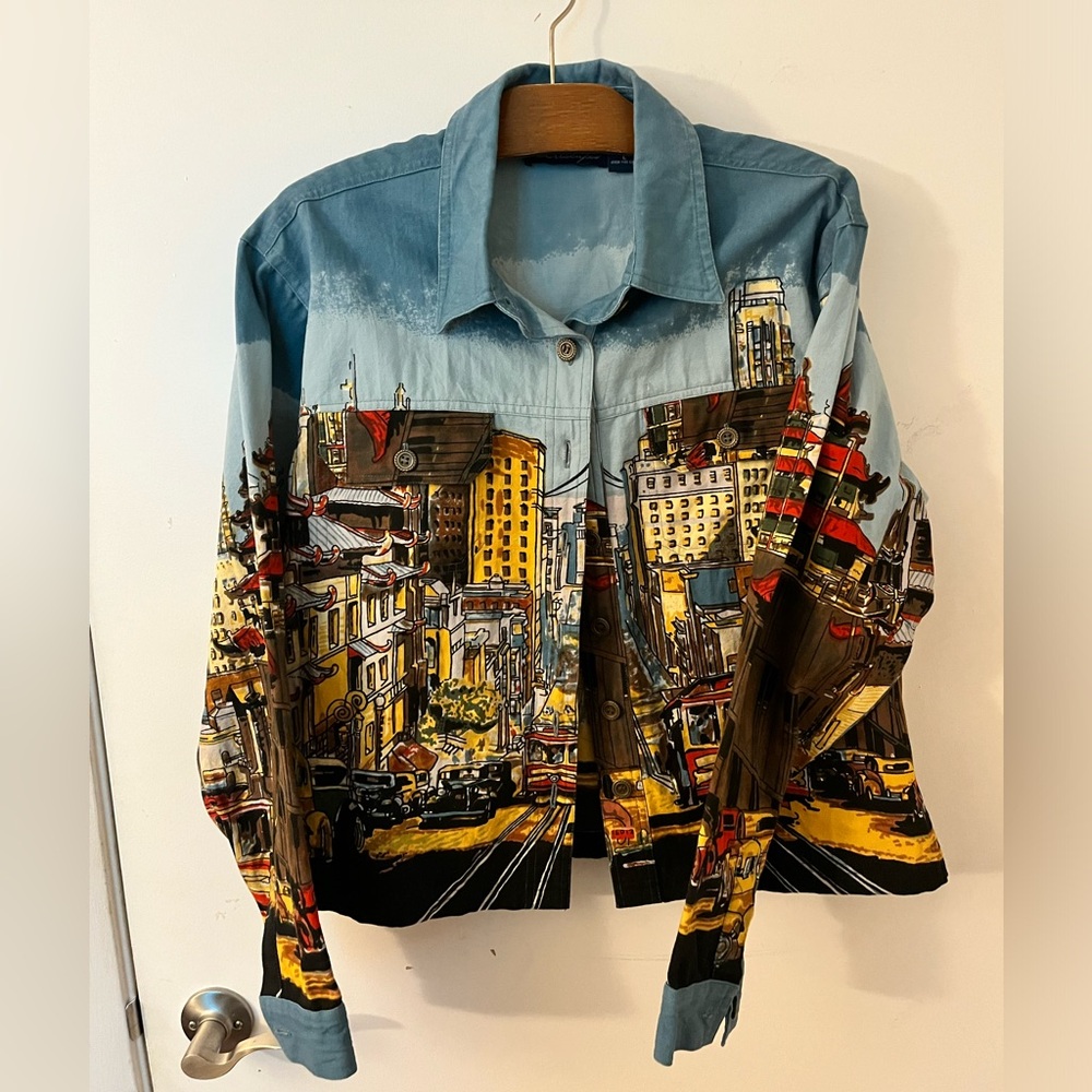 Vintage Womens Chinatown Printed Short Shirt Jacket Size Large